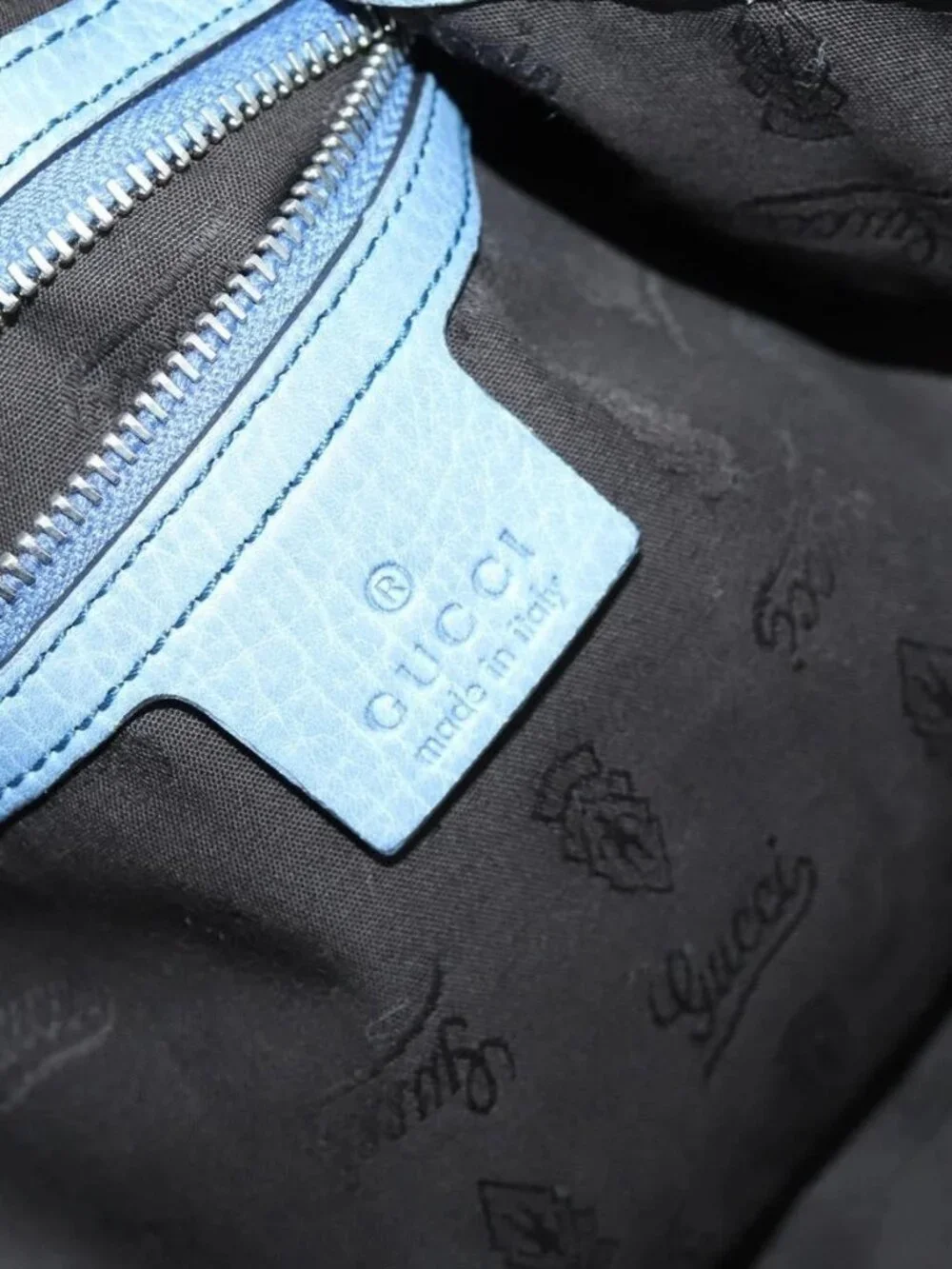 GUCCI Bamboo Tote Bag Leather Blue Auth